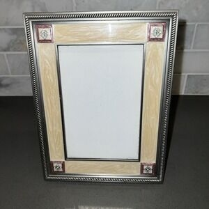 Decorative E Jewel Enamel, Rhinestone and Metal Ornate Picture Frame, 5x7in